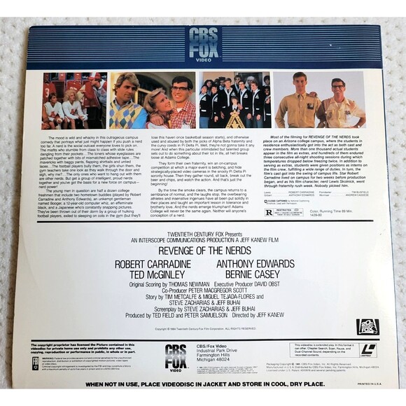 Vintage Revenge Of The Nerds - Laserdisc LD Extended Play, Great Shape! - Picture 5 of 5
